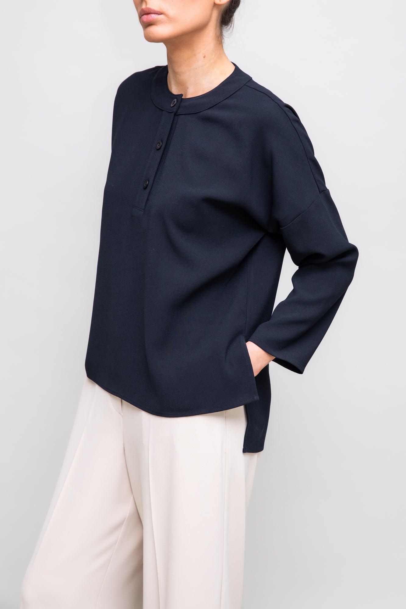 Grandad Collar Blouse in Black