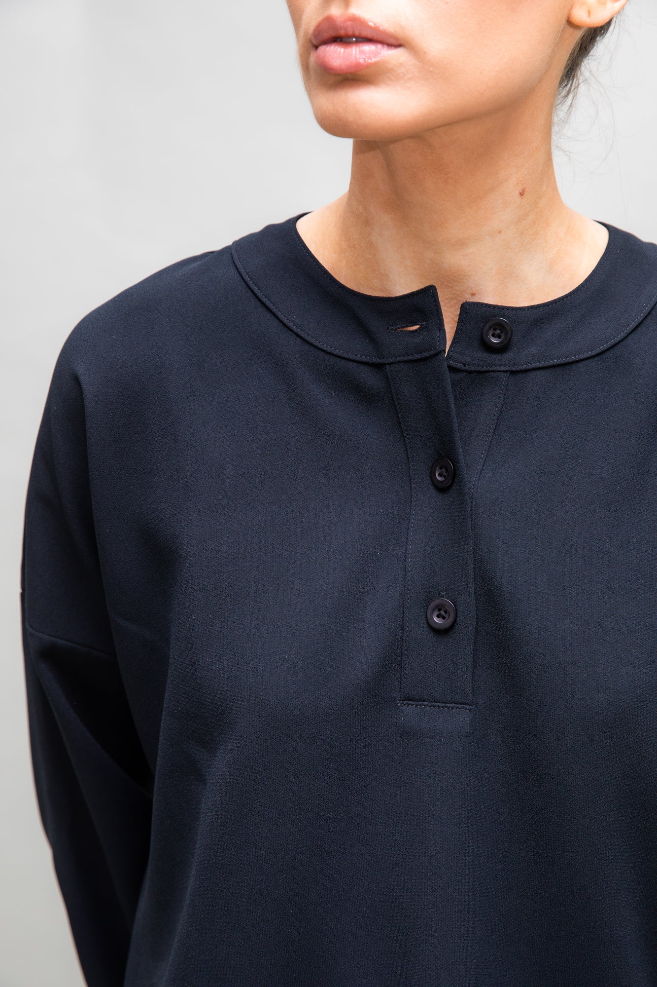Grandad Collar Blouse in Black
