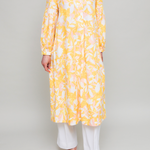 yellow leaf print dress