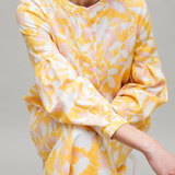 yellow leaf print dress