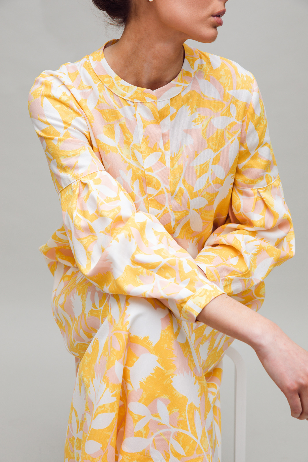 yellow leaf print dress