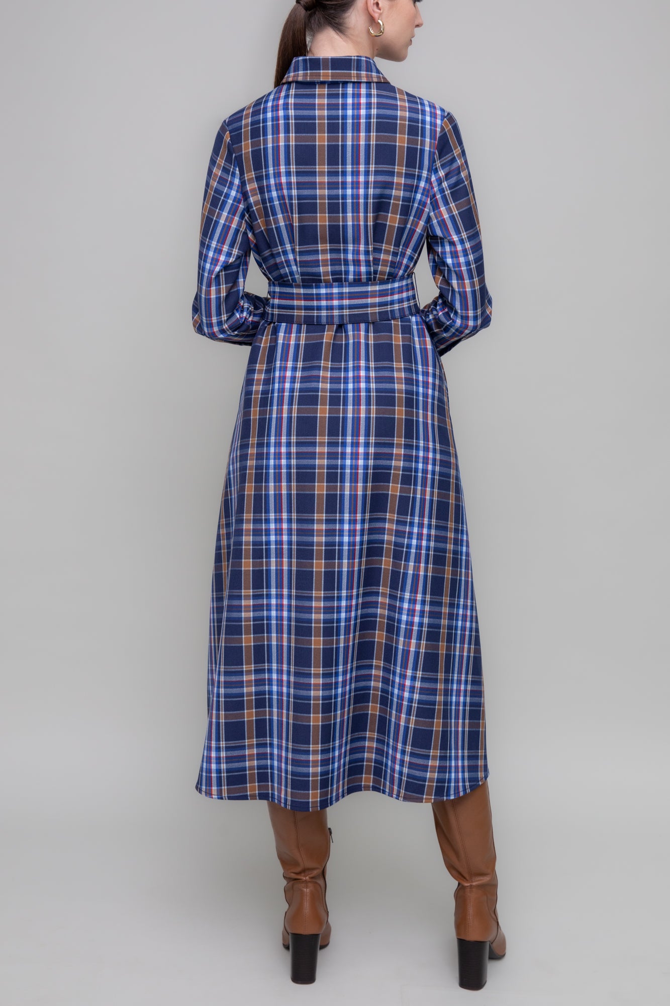 Navy Check A-Line Shirt Dress