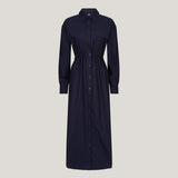Classic Navy Shirt Dress with Drawstring Ties for Ruching at Front