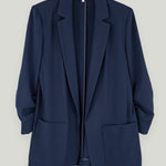 Relaxed Ruched Sleeve Navy Blazer