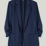Relaxed Ruched Sleeve Navy Blazer