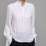 Tiered Shoulder Ruched Blouse, White