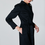Tailored Cotton Midi Dress, Black