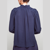 Tiered Shoulder Ruched Blouse, Navy