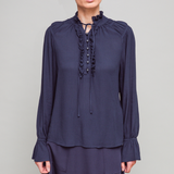 Tiered Shoulder Ruched Blouse, Navy