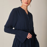Shirred Waist Dress, Navy