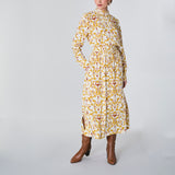 Abstract Print Midi Dress, Yellow