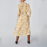 Abstract Print Midi Dress, Yellow