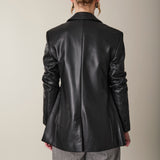 Faux Leather Classic Blazer, Black
