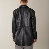 Faux Leather Shacket, Black