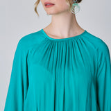 Long Sleeve Satin Dress, Turquoise