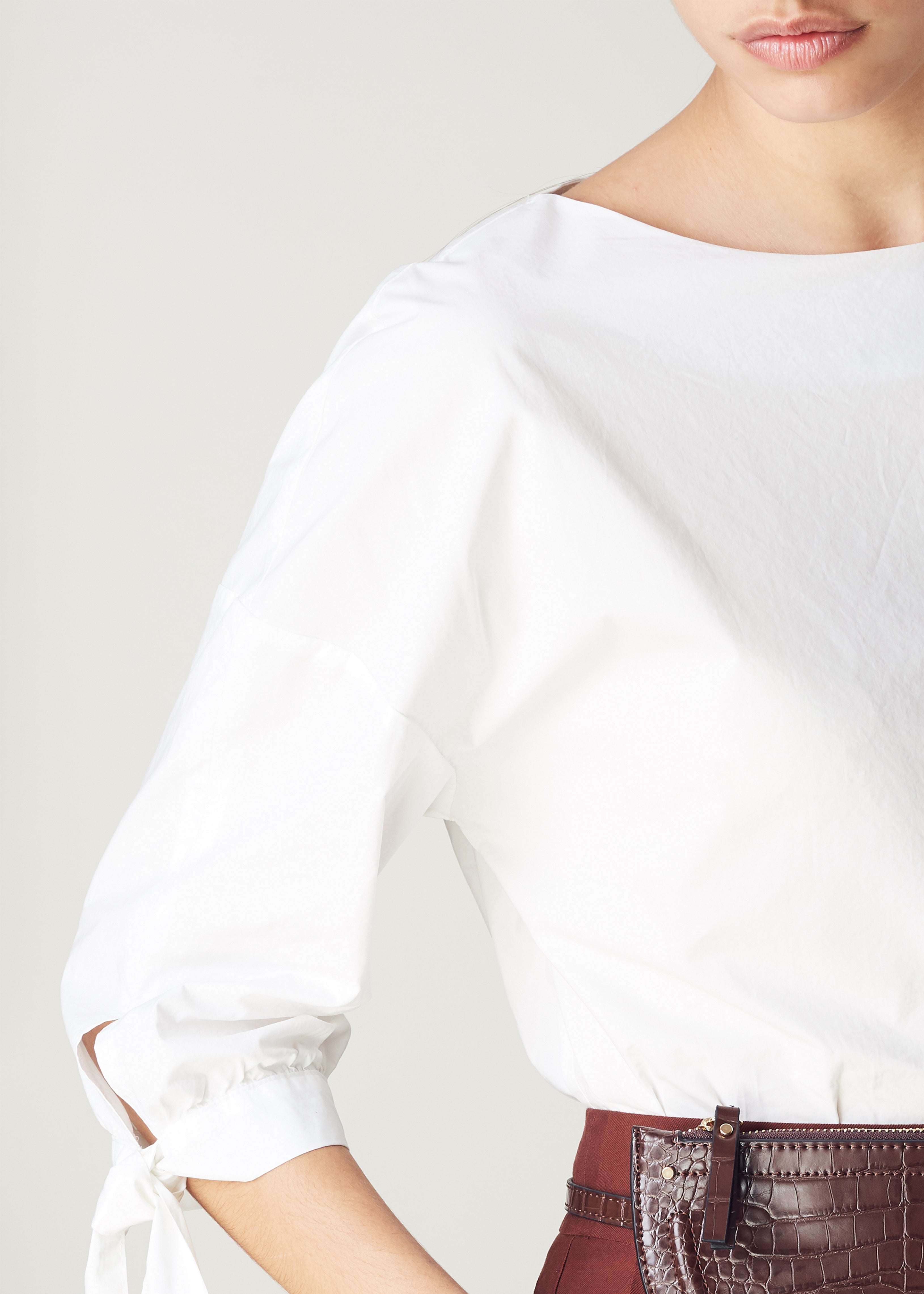 Pure Cotton White Blouse, Tie Cuff and Back Pin Tuck Detail, perfect for pairingÊ