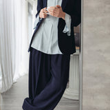 Relaxed Tailoring Statement Jacket in Classic Navy for Summer, Ruched Sleeves
