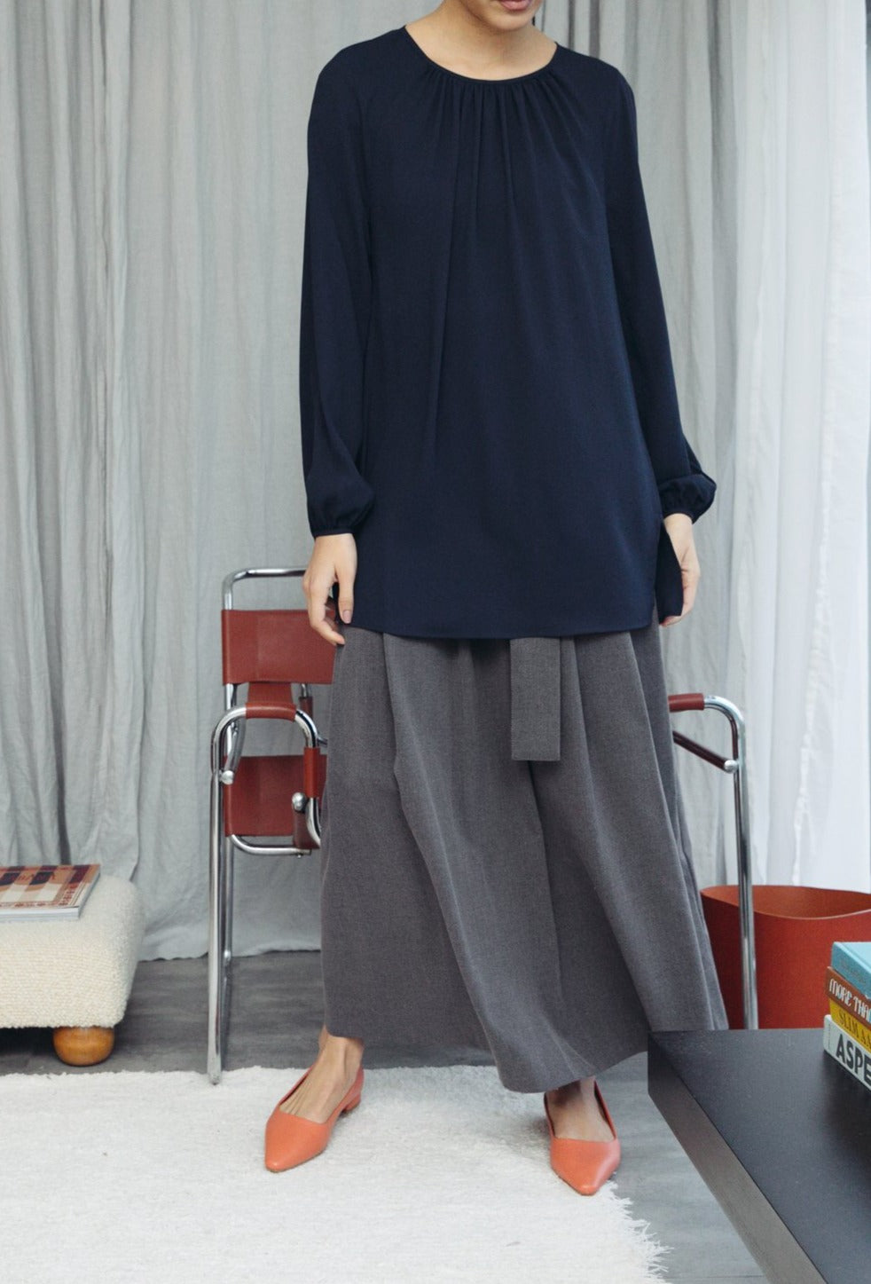 Elevated Essential, Statement Blouse in Timeless Navy, Versatile long length comfort and adaptability.