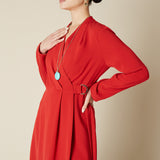 Long Sleeve Wrap Dress in Red