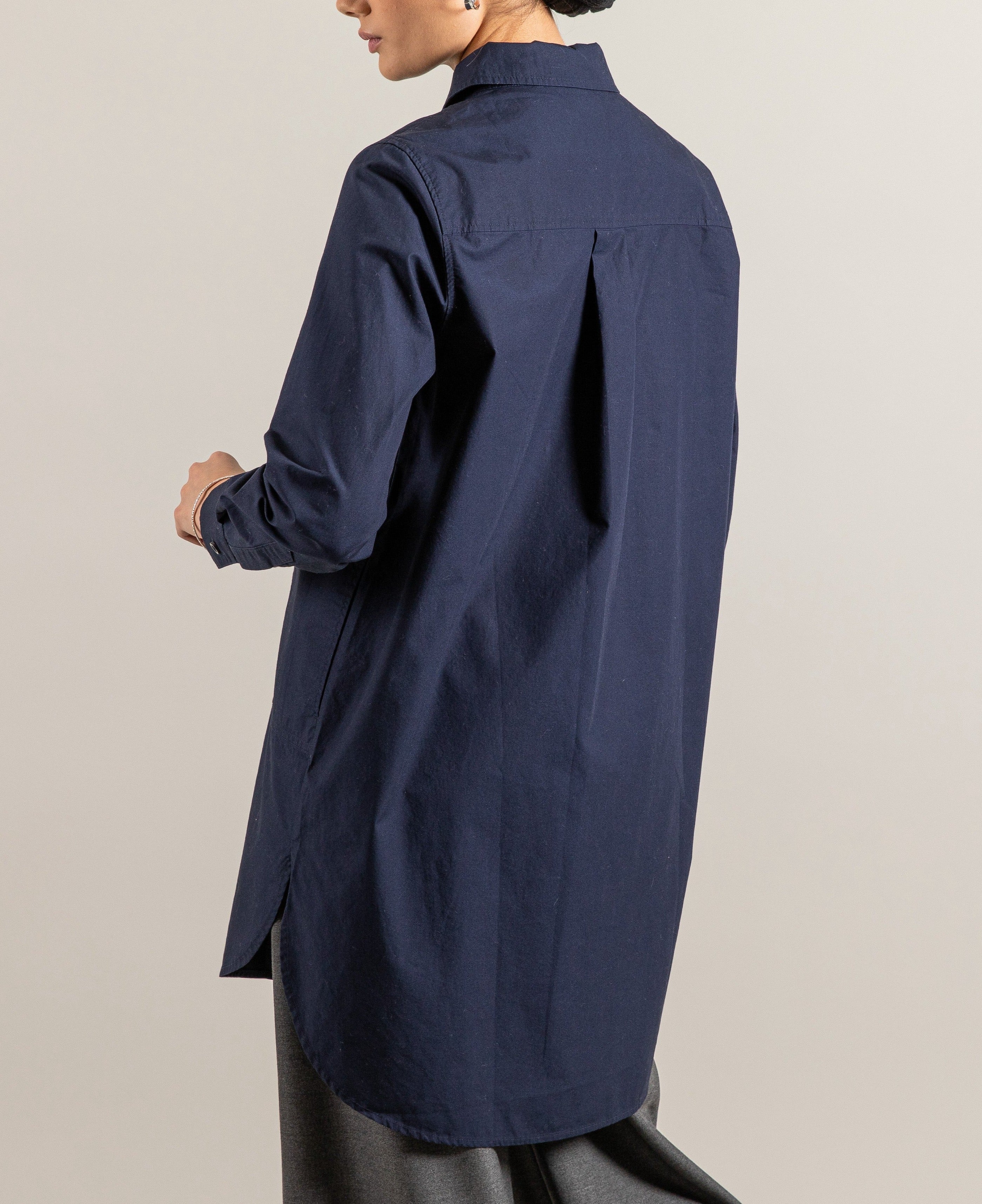 Navy  Cotton Oversized shirt with pockets