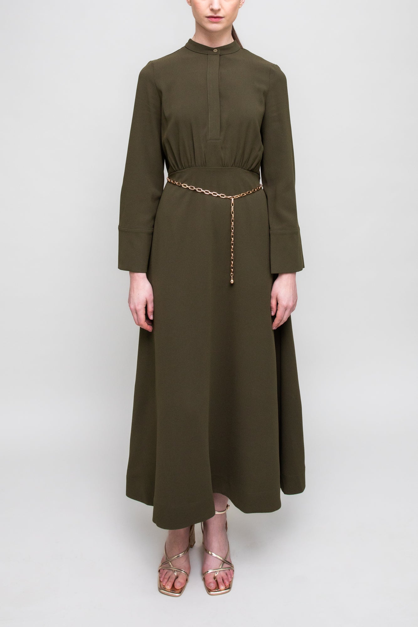 Maxi Khaki Dress in Crepe Feel Fabric