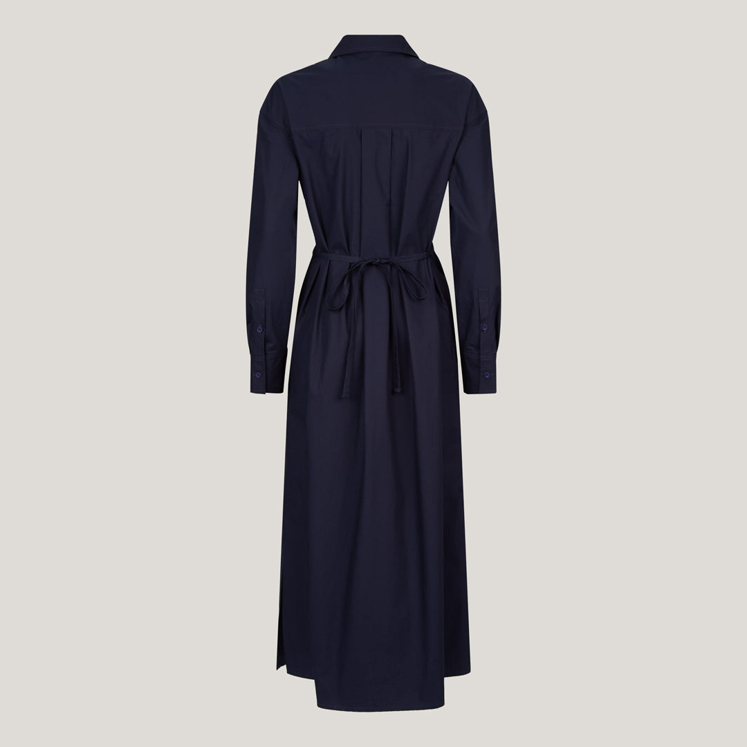 Classic Navy Shirt Dress with Drawstring Ties for Ruching at Front