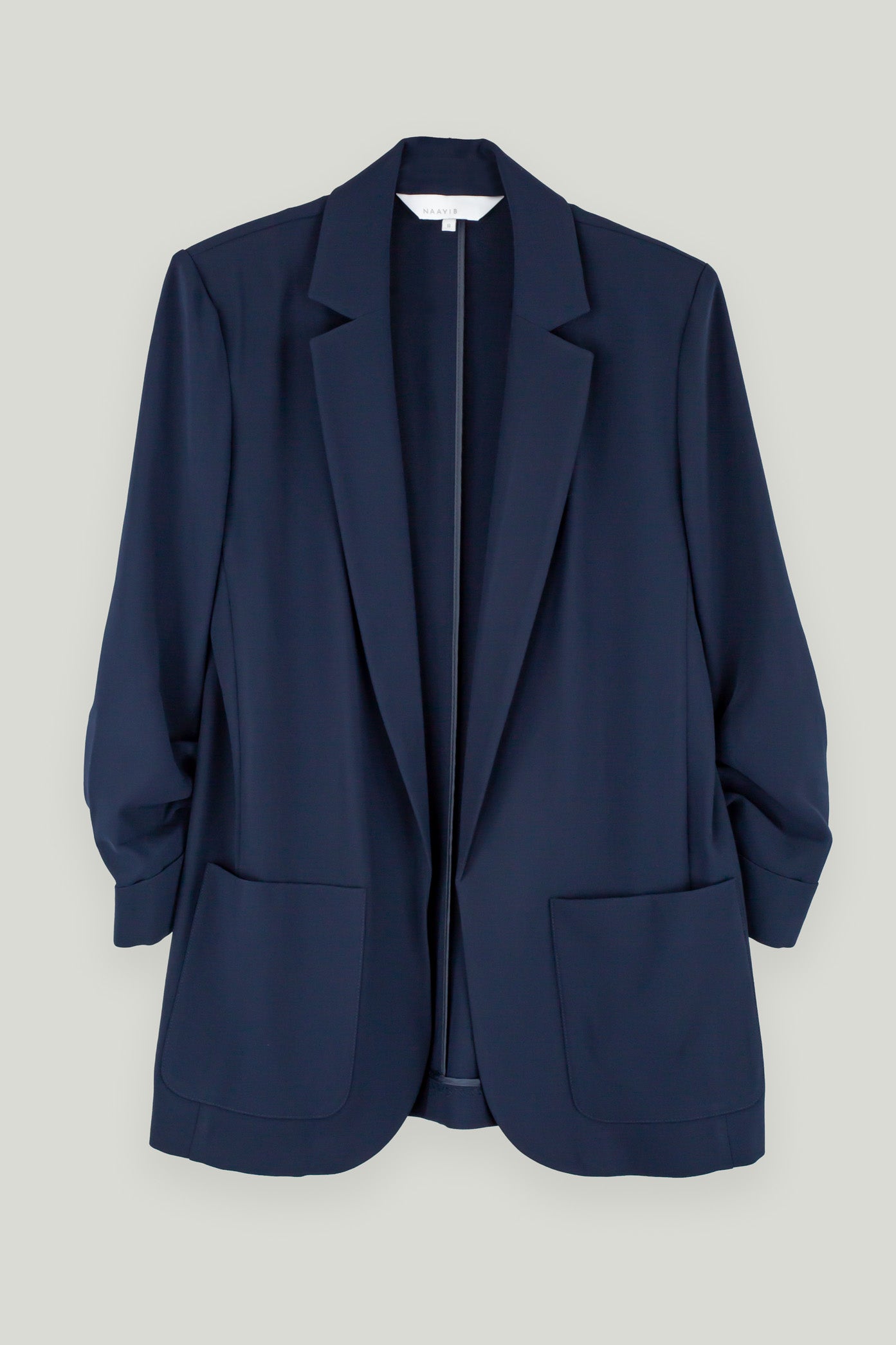 Relaxed Ruched Sleeve Navy Blazer